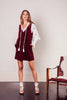 Allure Retro Cotton Corduroy Shift Mini Dress in Burgundy