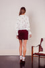 Amulet High Waisted Corduroy Mini Skirt in Burgundy with Silver Buttons
