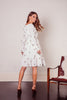 Woodland White Floral Cotton Midi Dress with Embroidered flowers and vintage sleeves
