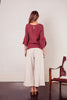Sacred Linen Top in Wine with 3/4 length bell sleeve