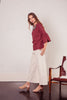 Sacred Linen Top in Wine with 3/4 length bell sleeve