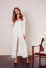 Elysium Cream Lace Button Down Linen Maxi Gown With Flared Sleeve and Tassel Ties