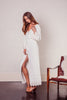 Elysium Cream Lace Button Down Linen Maxi Gown With Flared Sleeve and Tassel Ties
